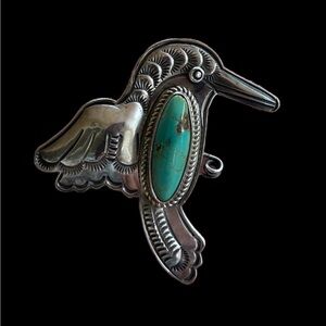 Randy Boyd Sterling Silver Hummingbird With Large Turquoise Cabochon